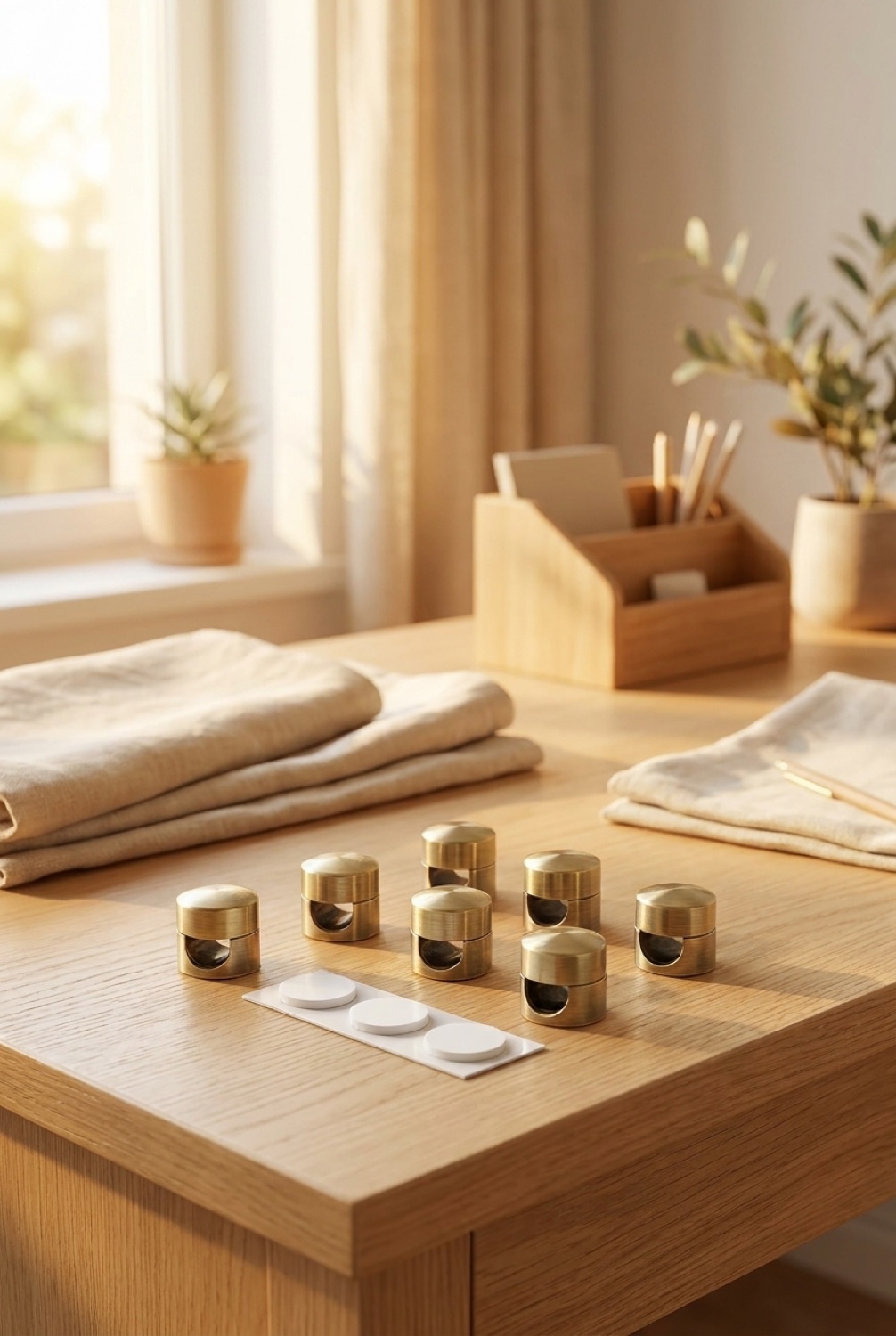 cable clips organizer neatly arranged in a tidy space in soft golden-hour light