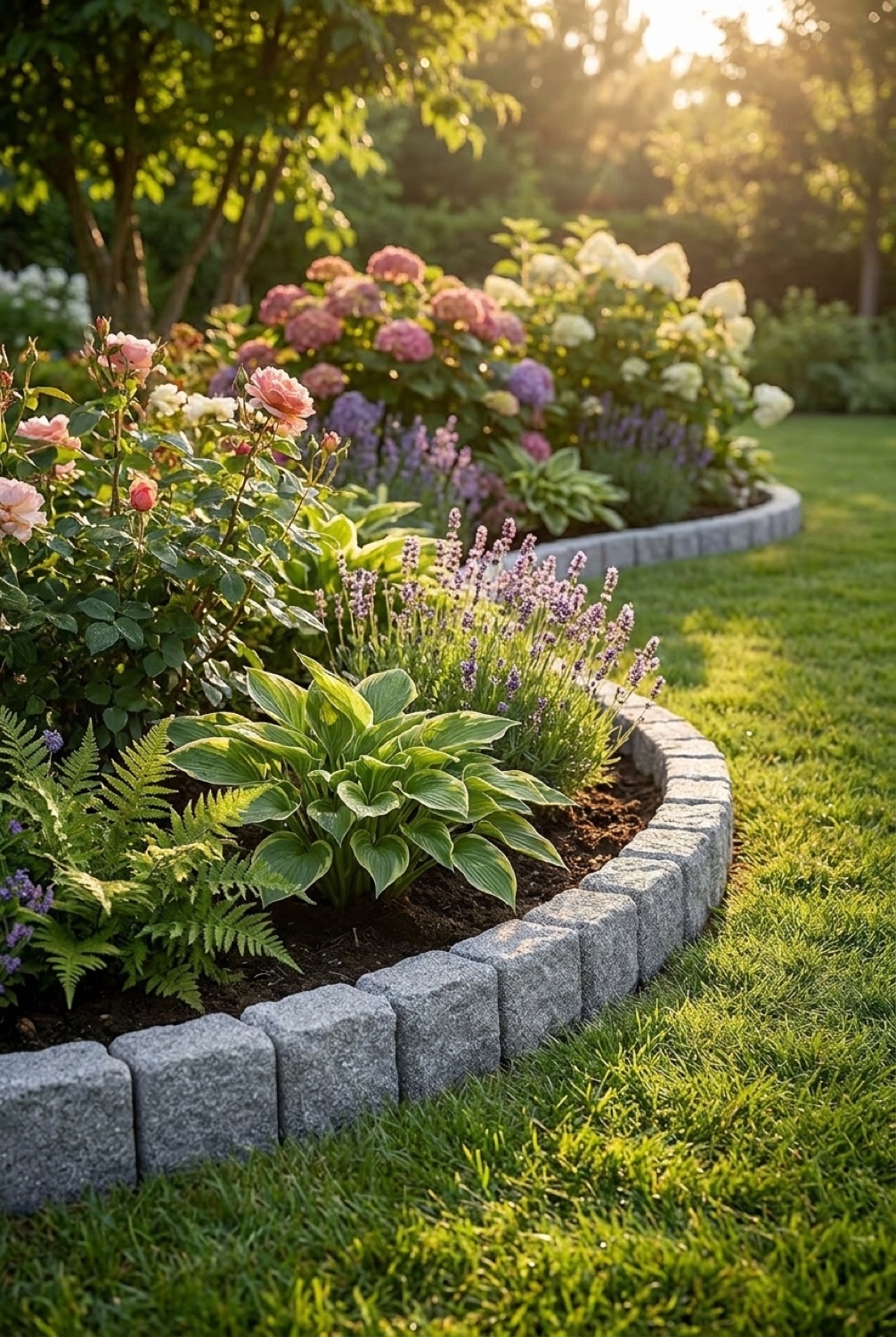 Garden Edging Border in soft golden-hour light