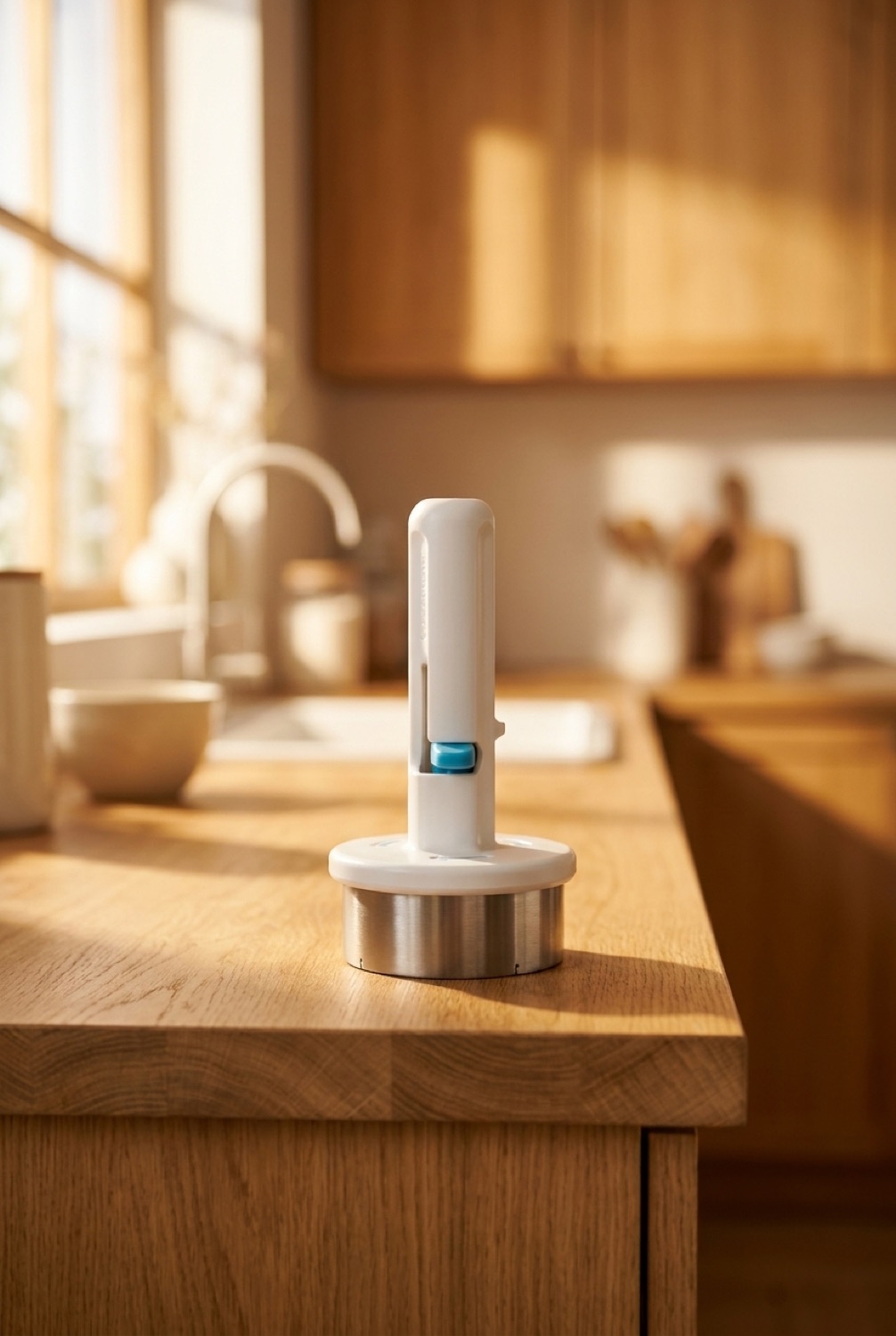 ice cream sandwich scoop on a warm oak kitchen counter in soft golden-hour light
