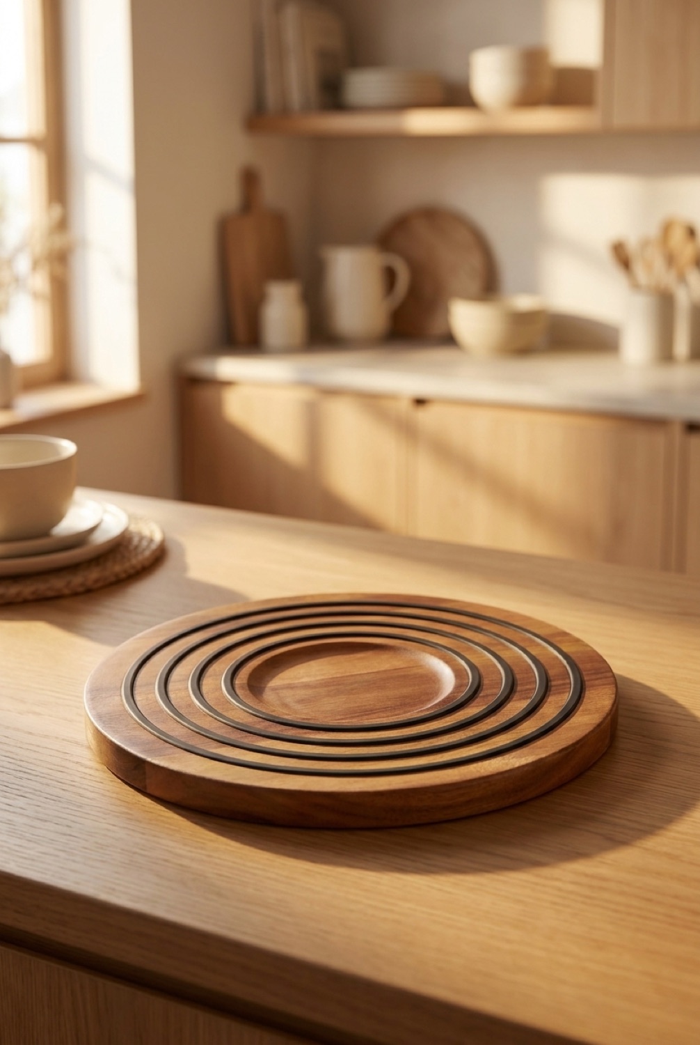 Magnetic Trivet in a minimalist Scandinavian kitchen in soft golden-hour light