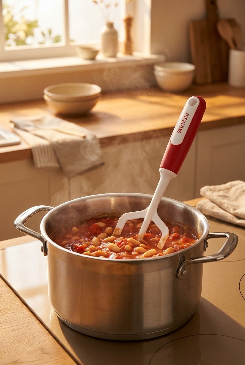 stirmate pot stirrer in soft golden-hour light