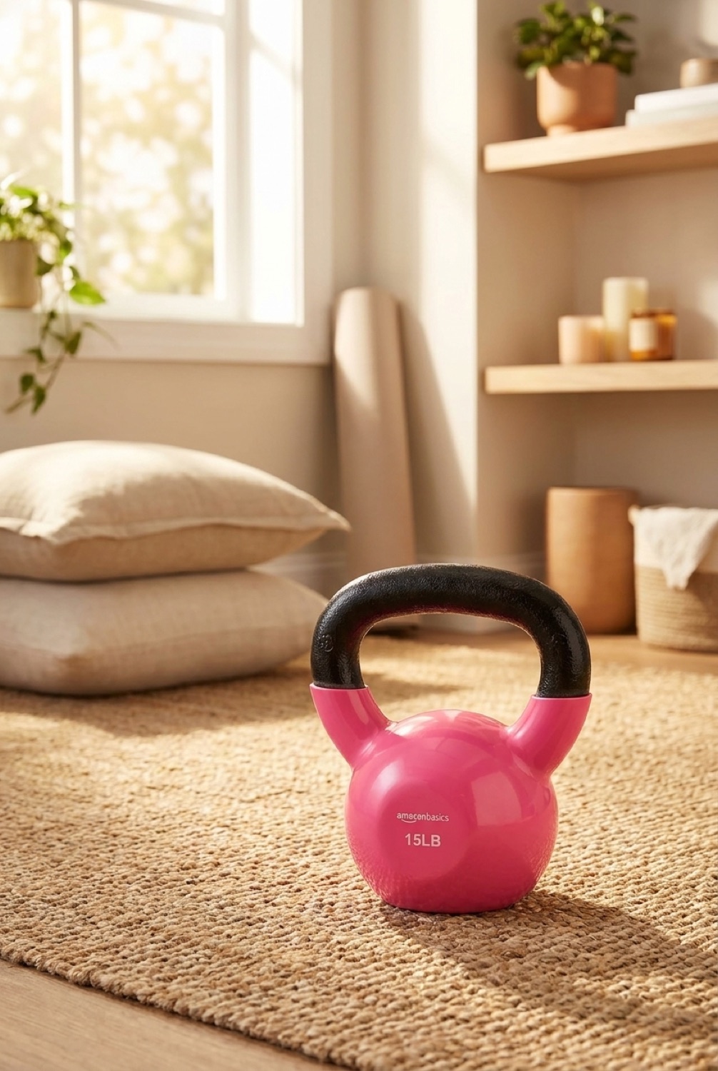 Vinyl Kettlebell in a restful wellness space in soft golden-hour light